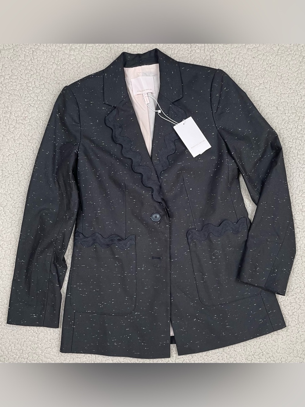 Rebecca Taylor Ric Rac Trim Slub Cotton Suit Blazer Jacket